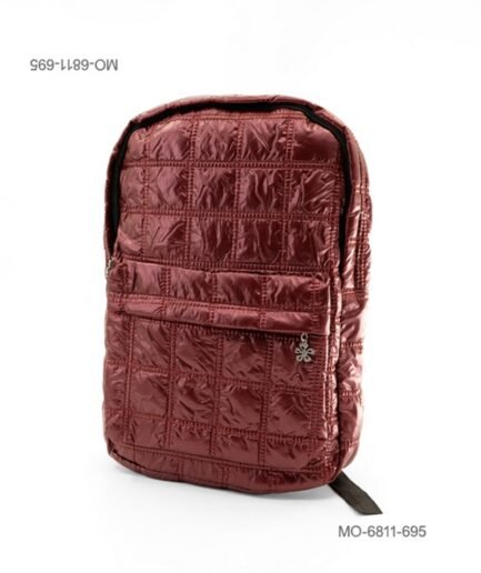 Mochila acolchada (tipo puffer) de tela suave e impermeable para dama con diseño acolchonado en bloques cuadrados, bolsillo frontal con cierre MO6811