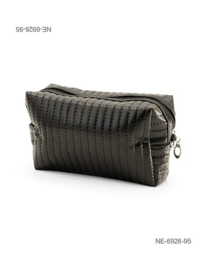Neceser o estuche acolchado de eco-cuero para dama con costuras verticales decorativas, cierre superior y compartimento principal NE6928