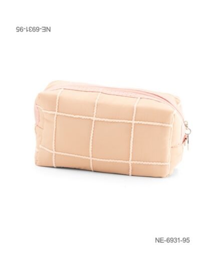 Neceser o estuche acolchado de tela suave para dama con diseño cuadriculado de costuras en relieve, cierre superior y compartimento principal NE6931