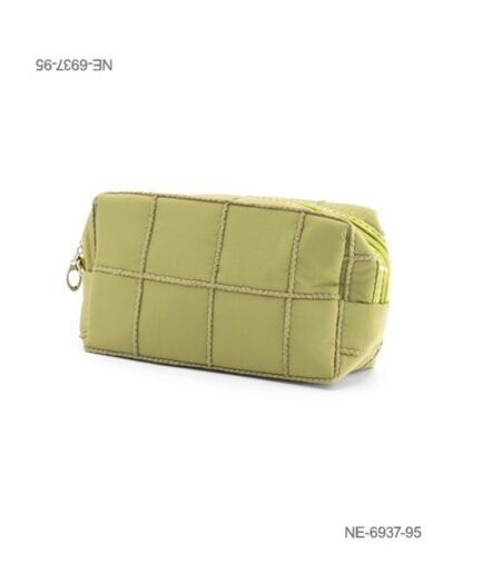 Neceser o estuche acolchado de tela suave para dama con diseño cuadriculado de costuras en relieve, cierre superior y compartimento principal NE6937