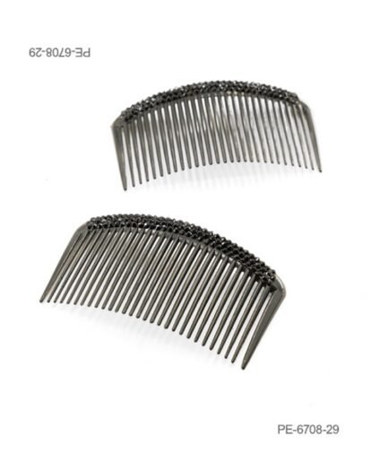 Peinetas para el cabello de diseño curvo en color gris oscuro o peltre, decoradas con pedrería o cristales negros en la parte superior PE6708