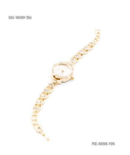 Reloj de pulsera para mujer de diseño elegante en color dorado, con caja poligonal u octogonal ornamentada con pedrería brillante RE6698
