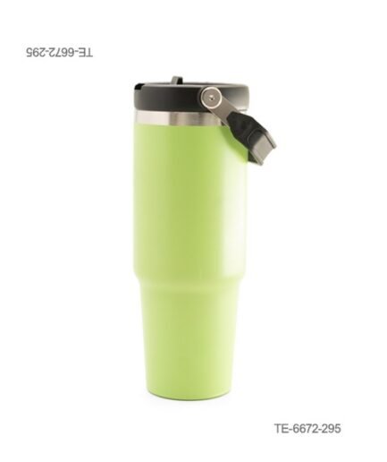 Vaso térmico de acero con tapa negra a rosca y asa articulada flexible TE6672