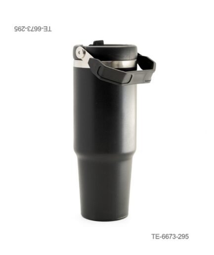 Vaso térmico de acero con tapa negra a rosca y asa articulada flexible TE6673