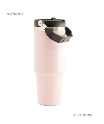Vaso térmico de acero con tapa negra a rosca y asa articulada flexible TE6674