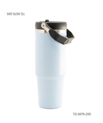 Vaso térmico de acero con tapa negra a rosca y asa articulada flexible TE6676