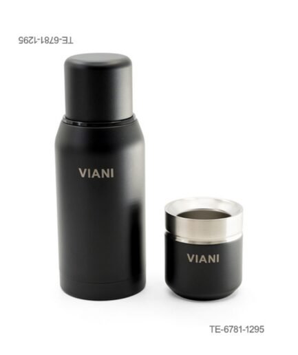 Set de termo metálico con la inscripción "VIANI" y mate a juego con borde de acero y la misma inscripción TE6781