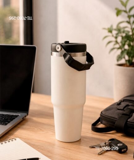 Vaso térmico de acero con tapa negra a rosca y asa articulada flexible TE7060