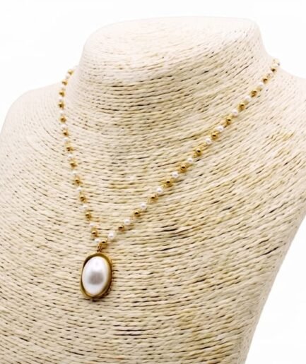 Conjunto acero quirúrgico con dije perla A1625