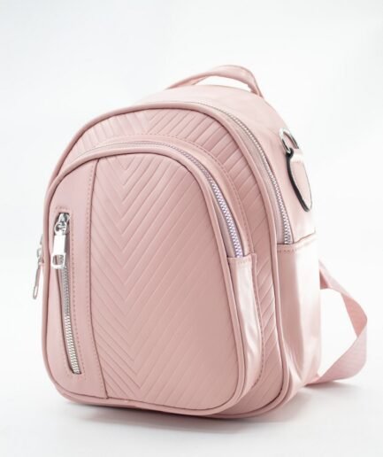 Mochila casual de mujer en ecocuero rosa con diseño matelasseado C0308