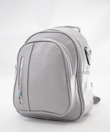 Mochila casual de mujer en ecocuero gris con diseño matelasseado C0309