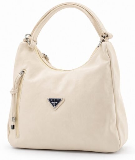Cartera casual de mujer en ecocuero nude con bolsillo lateral y detalle de placa C0335