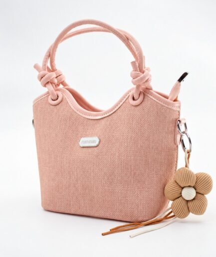 Cartera casual de mujer en tela y ecocuero rosa con llavero de flor colgante C0343