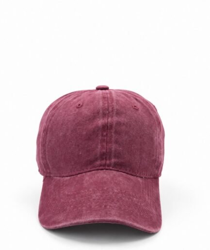 Gorra estilo béisbol lisa de lona lavada en color vino o borgoña sin estampado G0051