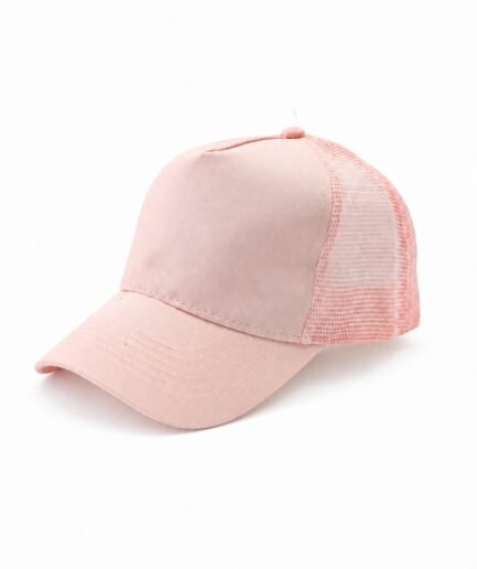 Gorra tipo camionero o trucker rosa pastel con malla trasera y frente liso sin estampado G0073