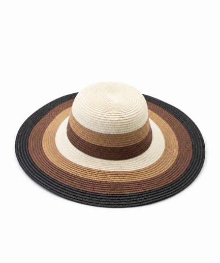 Sombrero de playa tipo cloche o floppy con copa redonda y un patrón de anillos concéntricos contrastantes para protección solar G0110