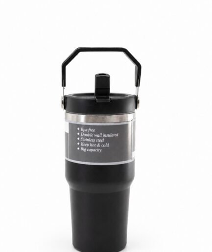 Vaso térmico de acero inoxidable en color negro con aislamiento de doble pared, libre de BPA y gran capacidad T001