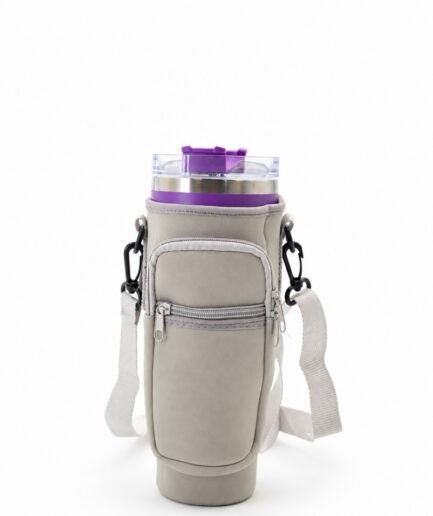 Funda para vaso Trendy 1.2 lts de neopreno en color gris claro con una correa ajustable para el hombro y mosquetones de sujeción negros T001 9973